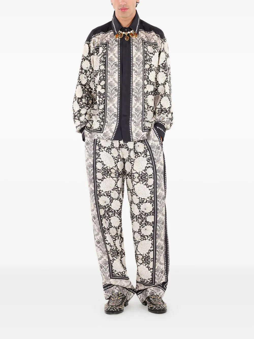 Roberto Cavalli Broek met bloemenprint Wit