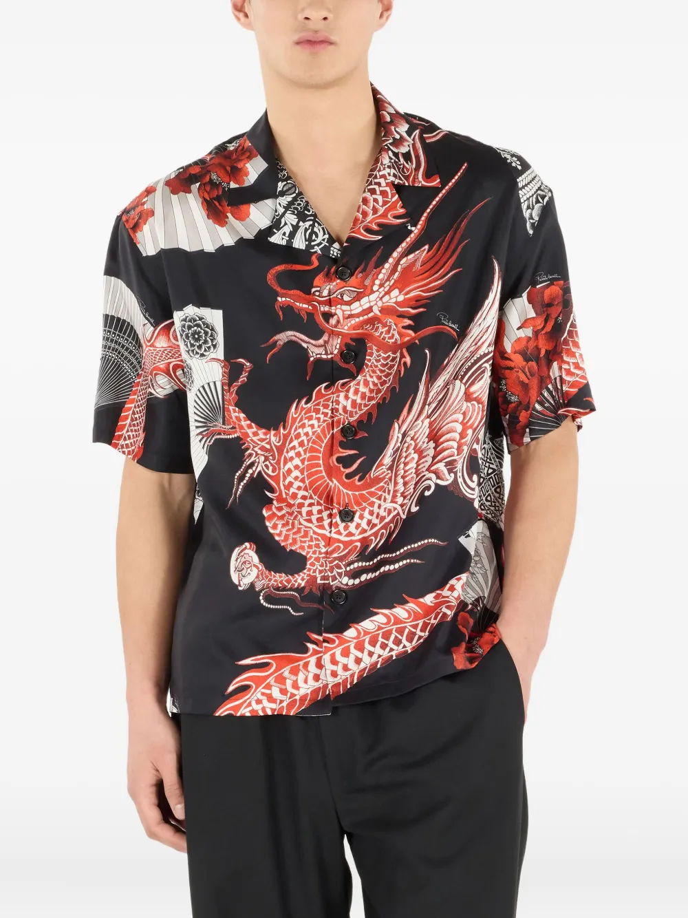 Roberto Cavalli Printed Silk Bowling Shirt In Multi
