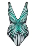 Roberto Cavalli plunge neck Ray Of Sea print swimsuit - Blue