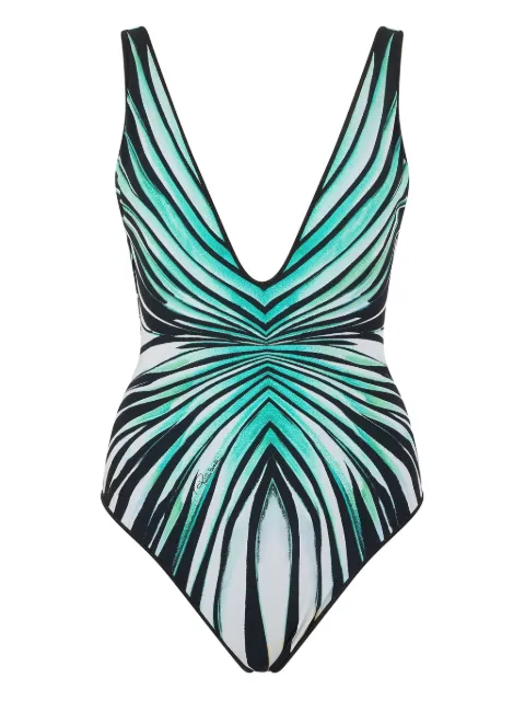 Roberto Cavalli plunge neck Ray Of Sea print swimsuit