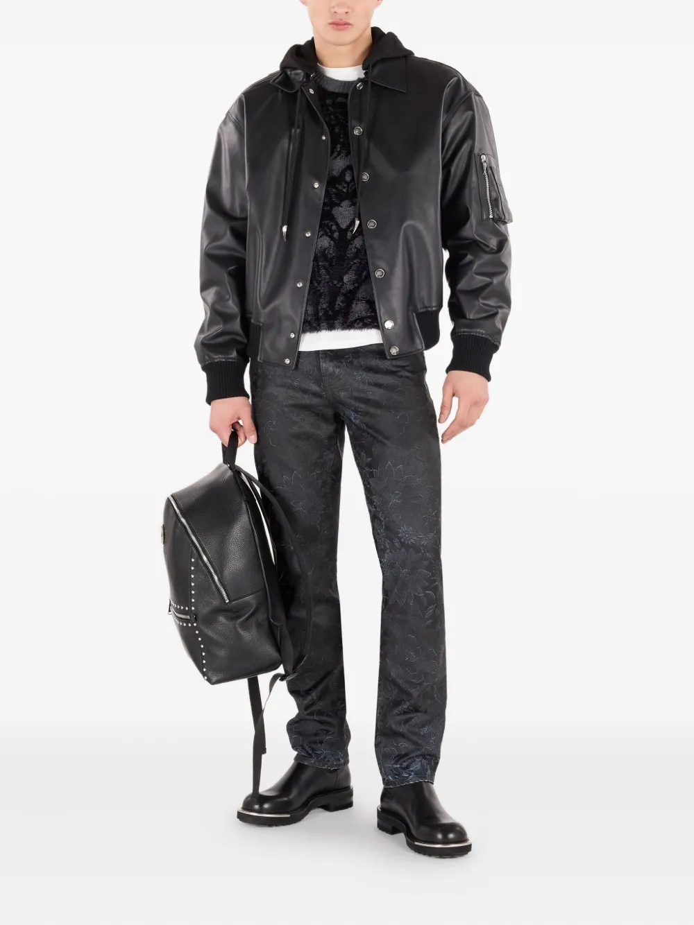 Roberto Cavalli Leren bomberjack Zwart