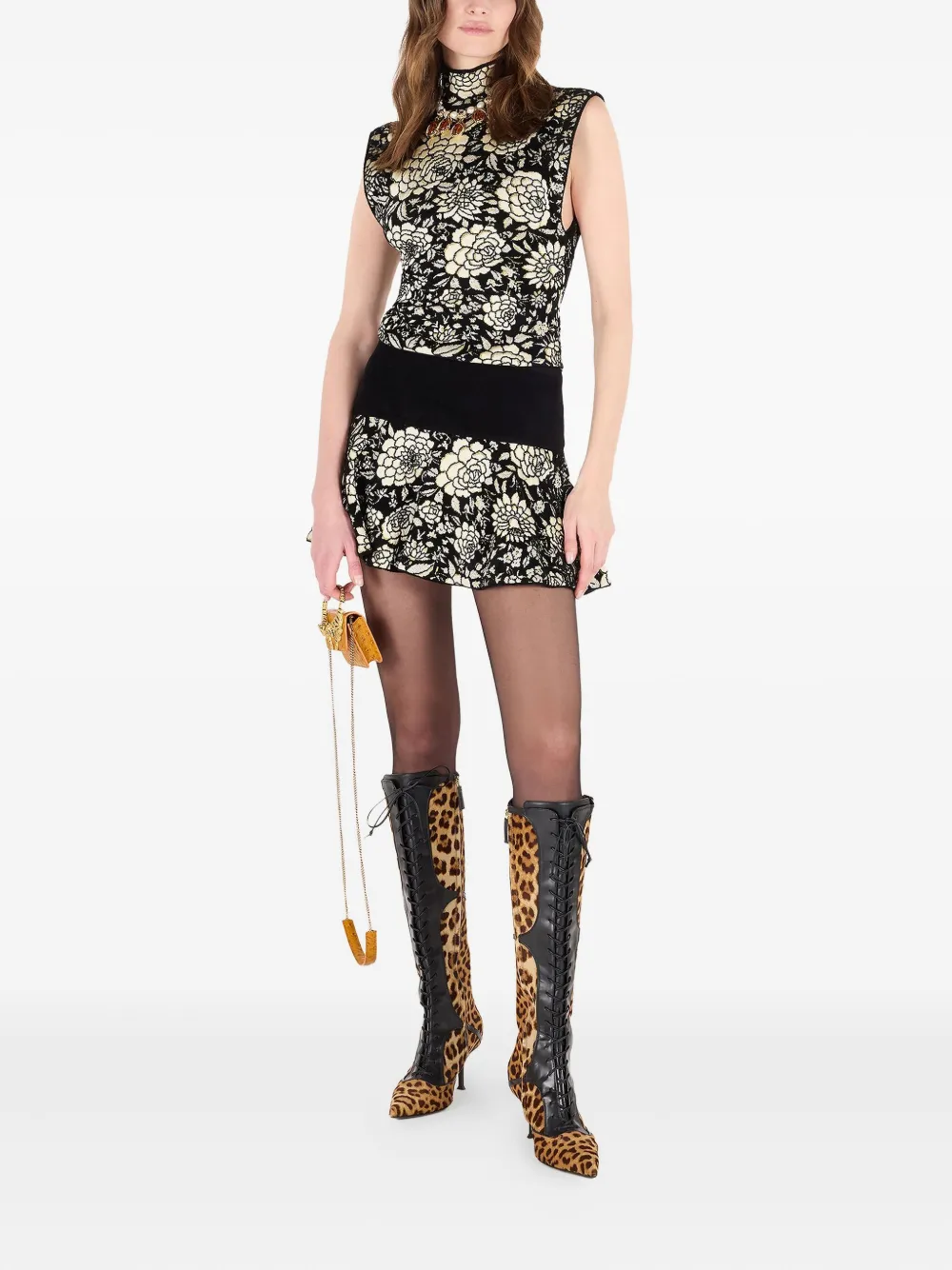 Roberto Cavalli Mini-rok met bloemen-jacquard Zwart