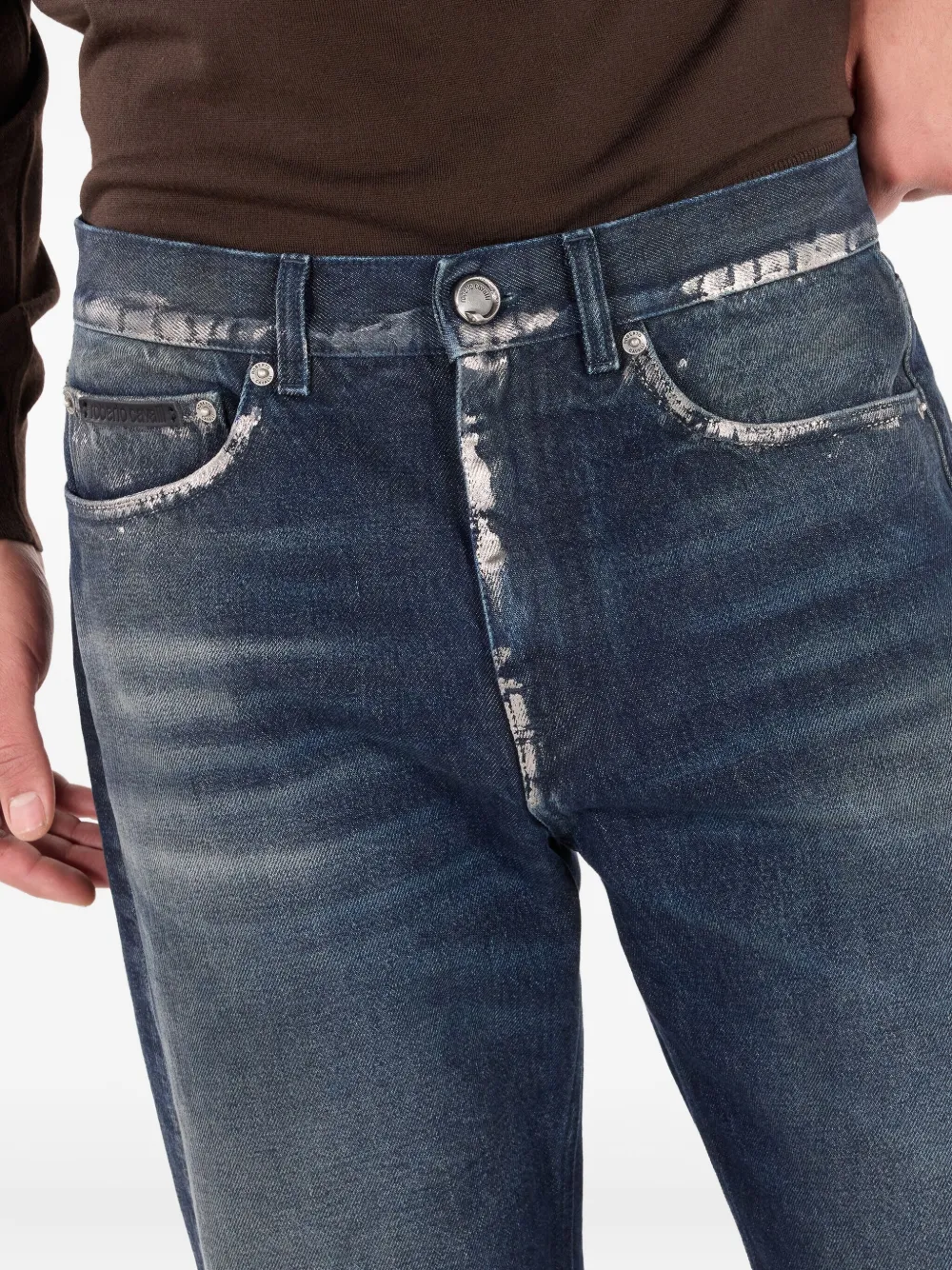 Roberto Cavalli Jeans met gezandstraald effect en kettingdetail Blauw
