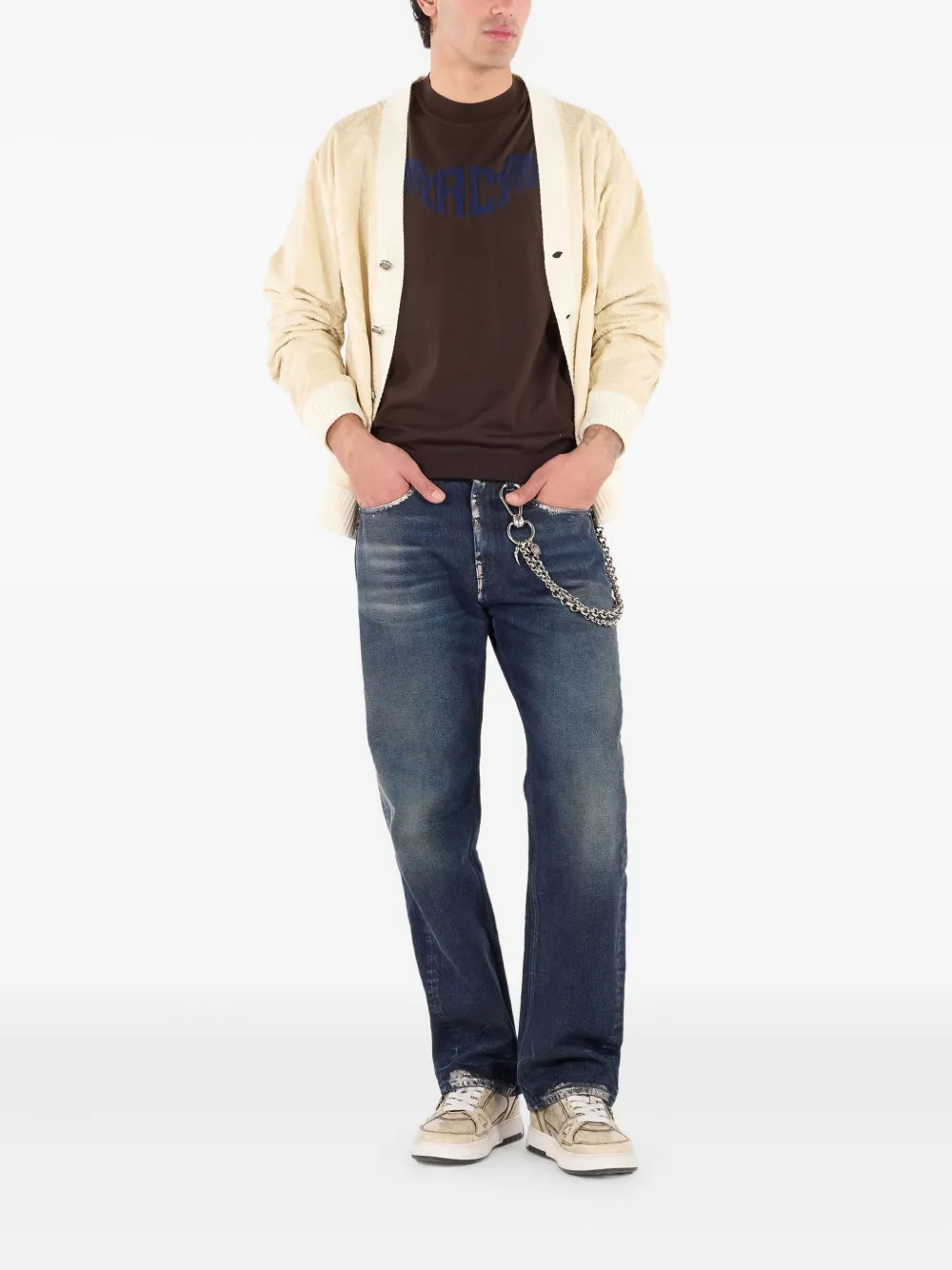 Roberto Cavalli sandblasted-effect chain-detail jeans | Regular & Straight-Leg Jeans | Image 2