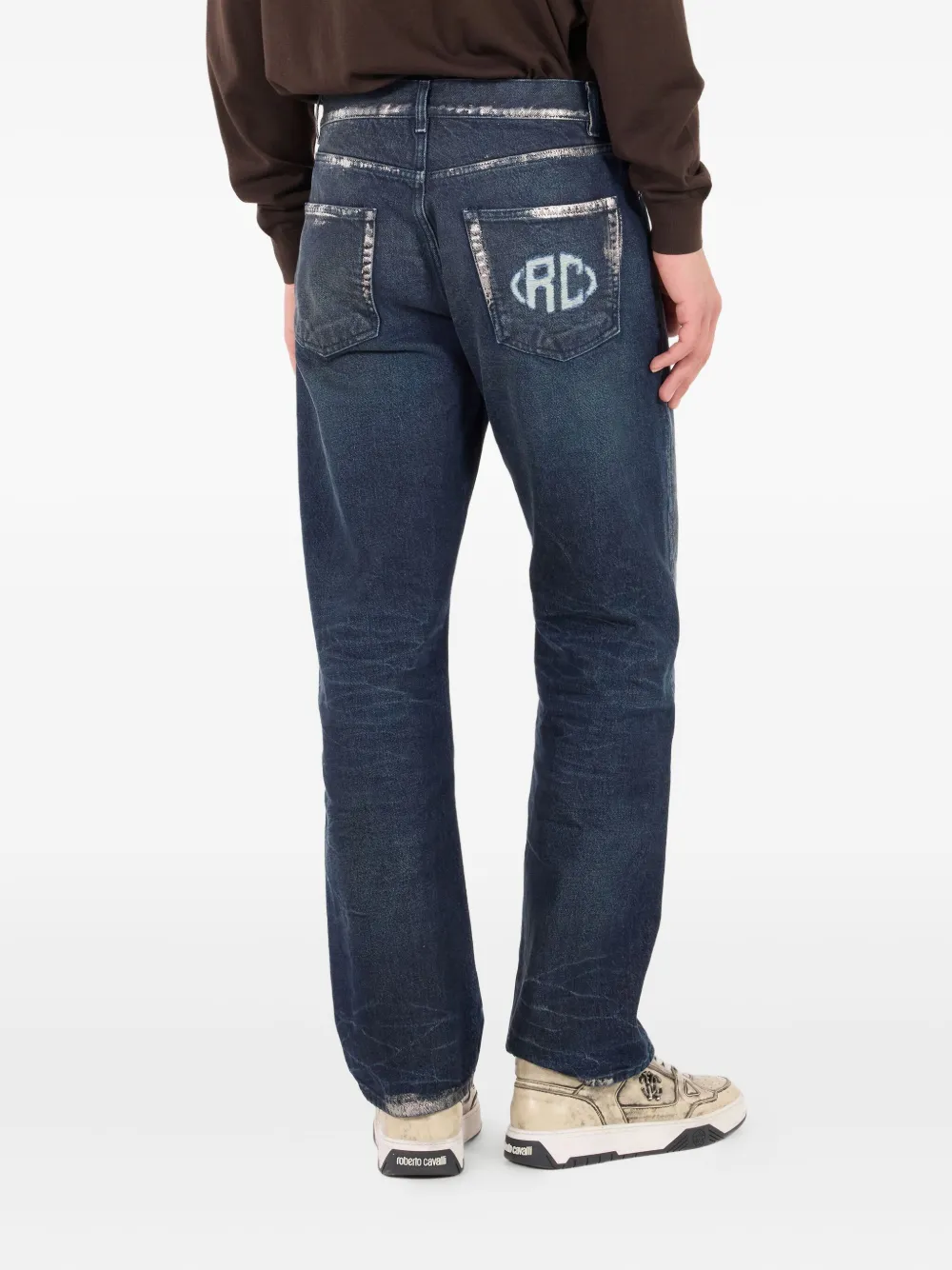 Roberto Cavalli Jeans met gezandstraald effect en kettingdetail Blauw