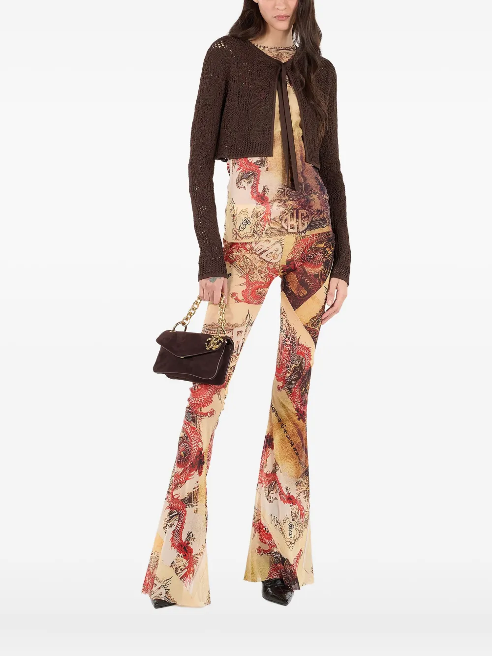 Roberto Cavalli Dragon-motif Long-sleeve Top In Neutral