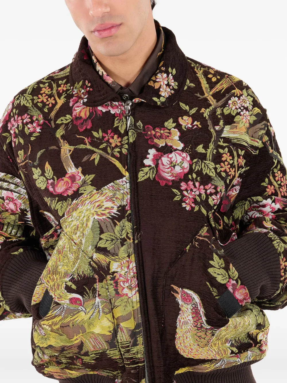 Roberto Cavalli Bomber Jacket With Natural Landscape In Brown