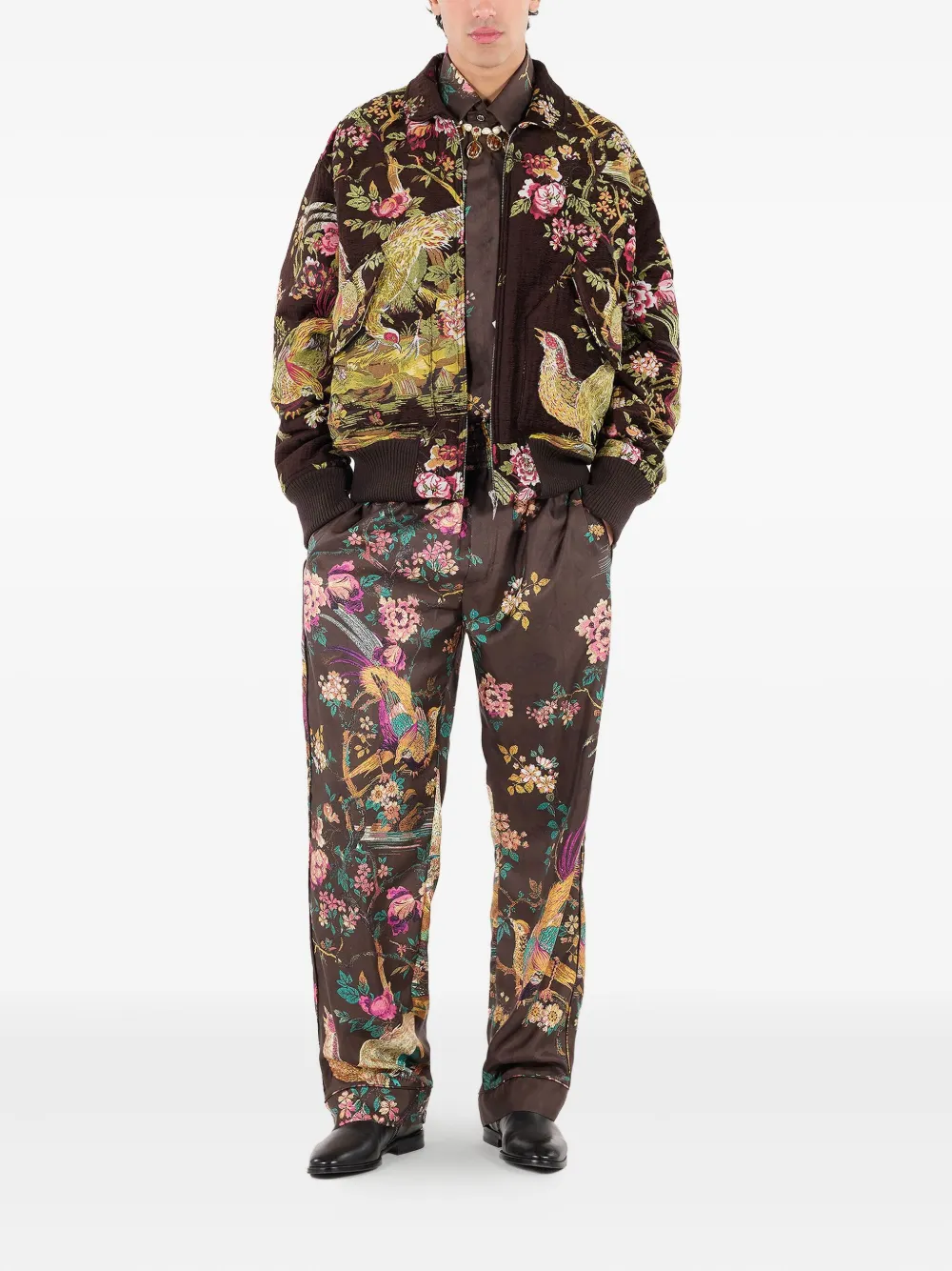 Roberto Cavalli Bomber Jacket With Natural Landscape In Brown