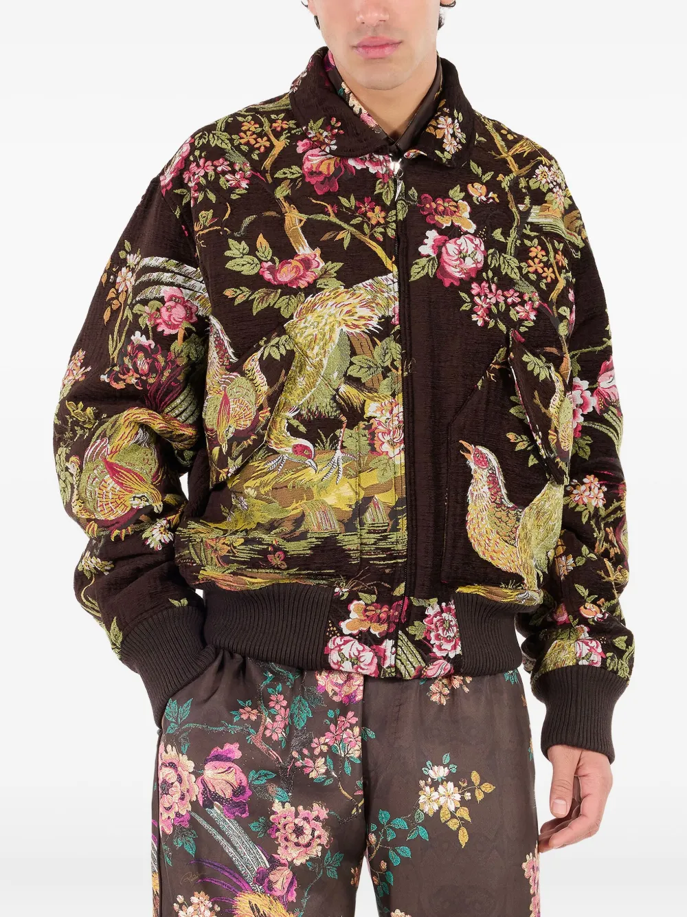 Roberto Cavalli Bomber Jacket With Natural Landscape In Brown