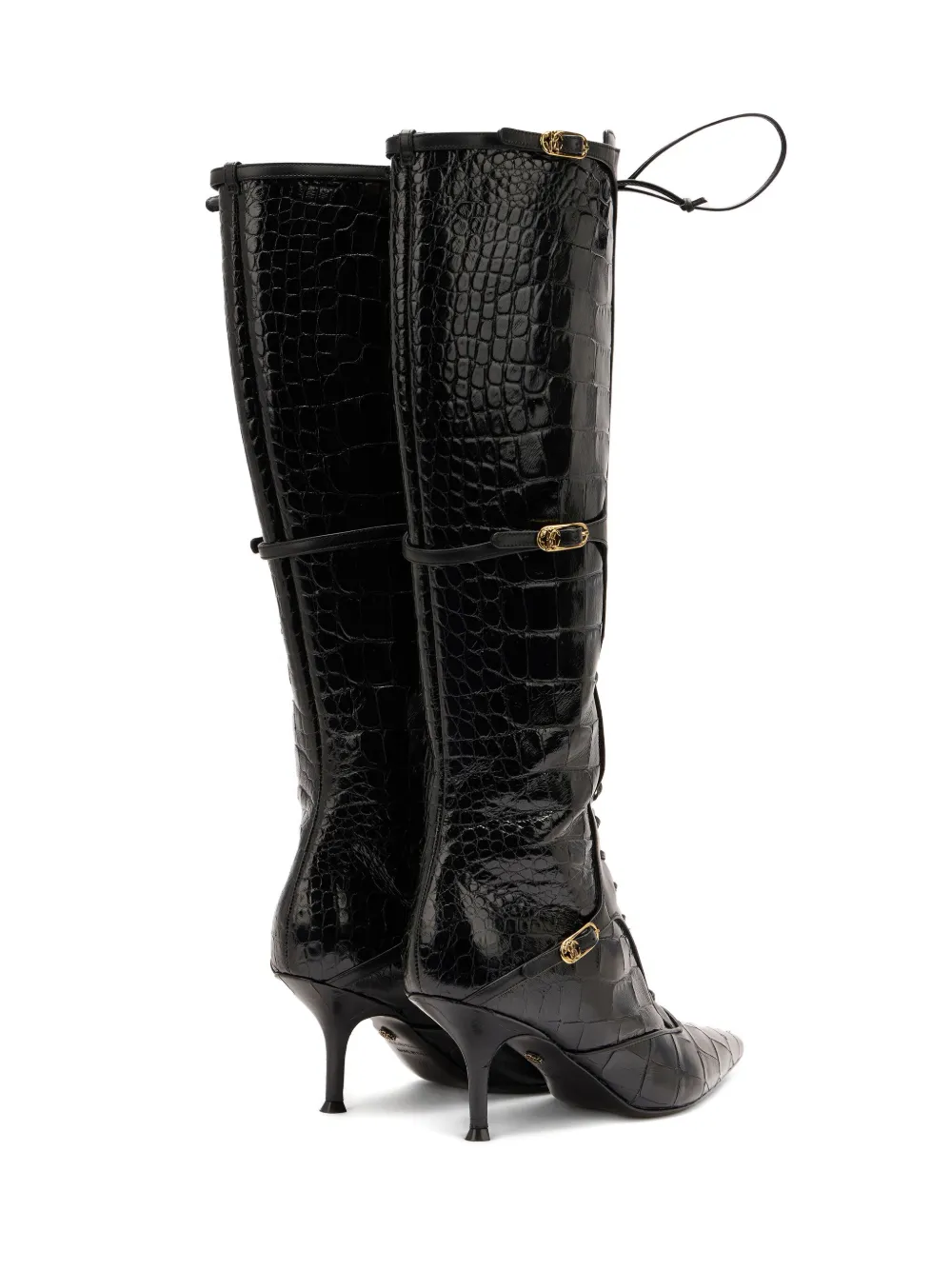 Roberto Cavalli Lace-up Crocodile-effect Boots In Black
