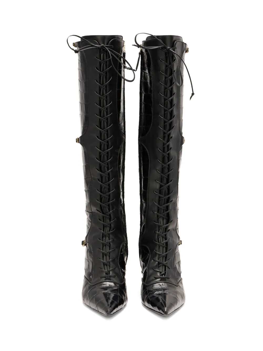 Roberto Cavalli Lace-up Crocodile-effect Boots In Black