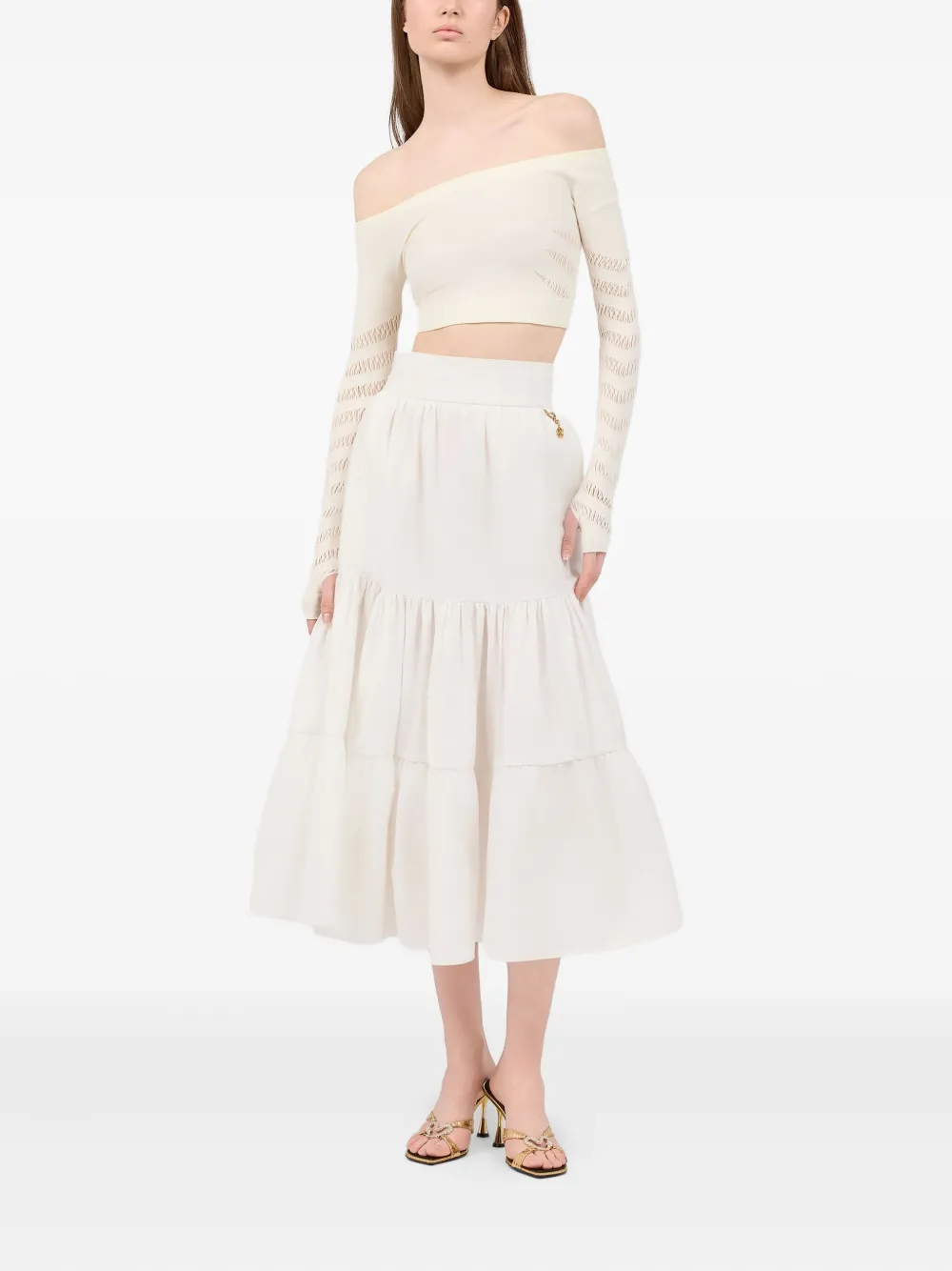 Roberto Cavalli Gelaagde rok met monogram-bedel - Wit