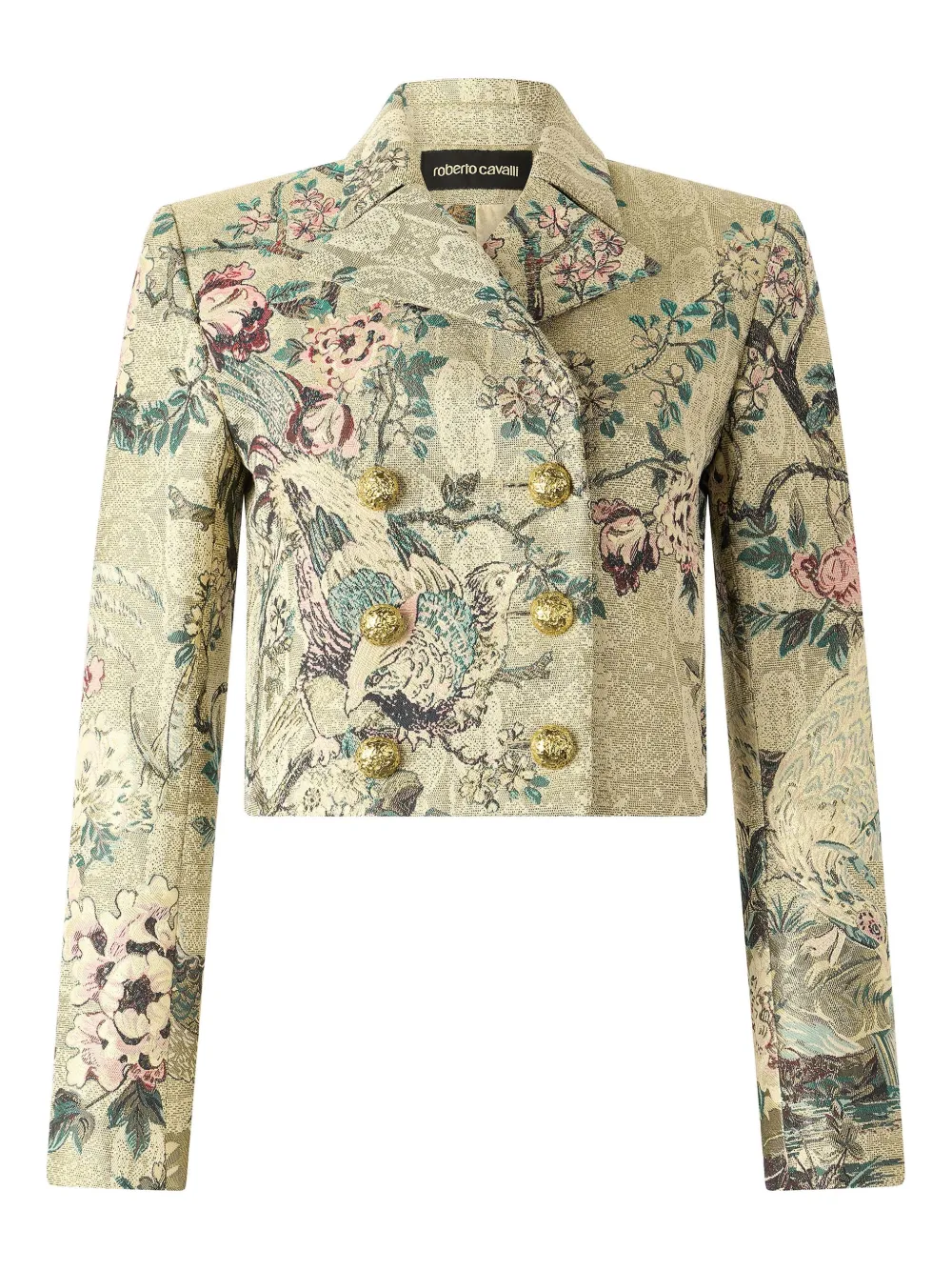 Roberto Cavalli Pheasant jack met dubbele rij knopen en bloemenprint Beige