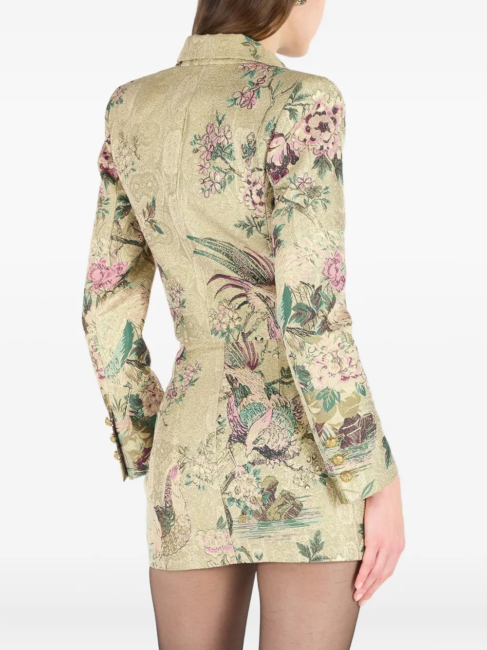 Roberto Cavalli Pheasant jack met dubbele rij knopen en bloemenprint Beige