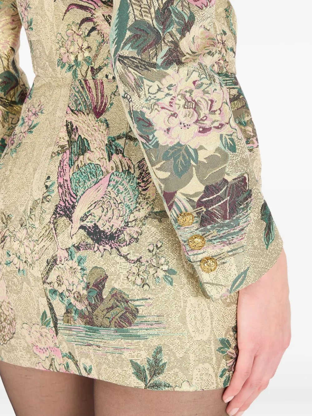 Roberto Cavalli Pheasant jack met dubbele rij knopen en bloemenprint Beige