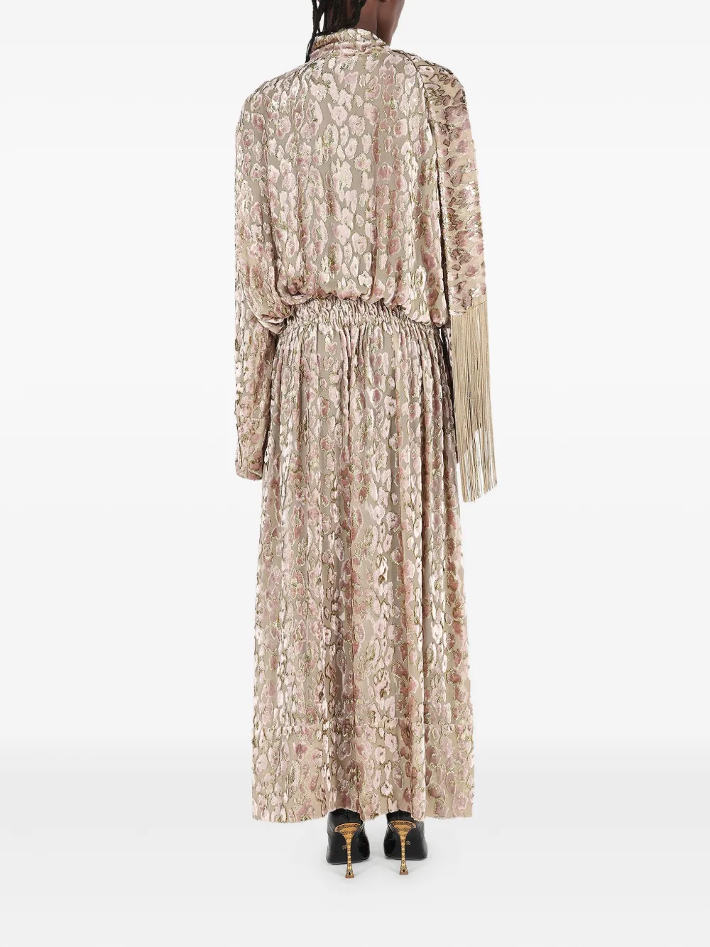 Roberto Cavalli Animal-print Tassel Maxi Day Dress In Neutral