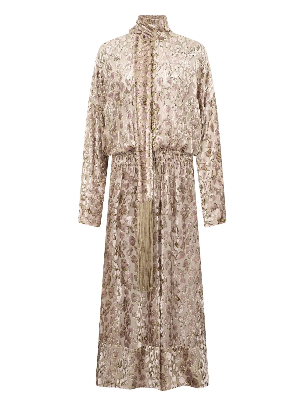 Roberto Cavalli Animal-print Tassel Maxi Day Dress In Neutral