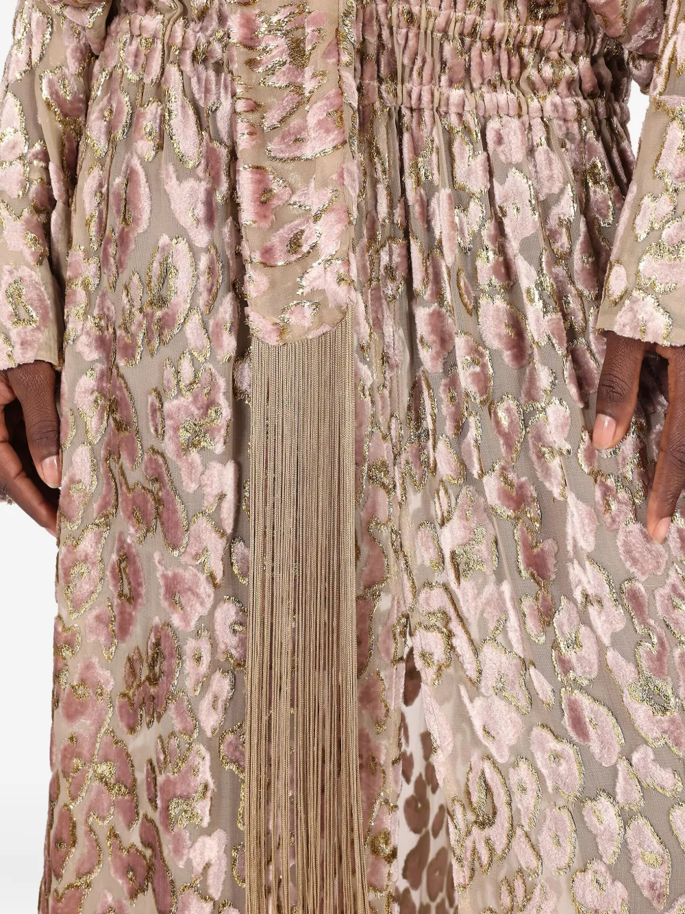 Roberto Cavalli Animal-print Tassel Maxi Day Dress In Neutral