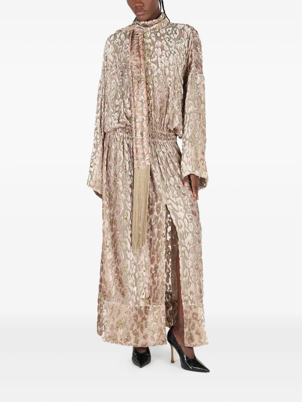 Roberto Cavalli Animal-print Tassel Maxi Day Dress In Neutral