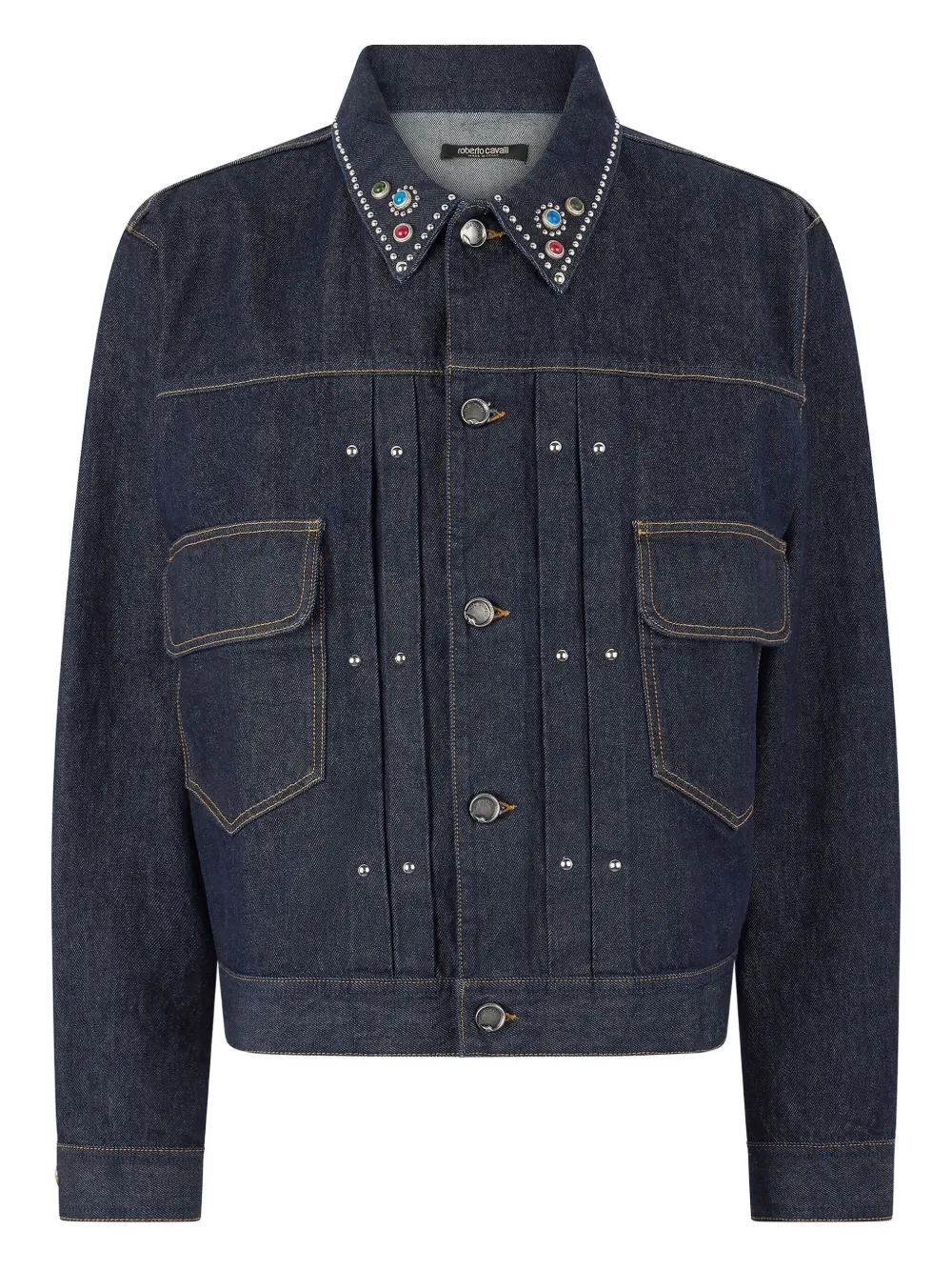 Roberto Cavalli Stud-embellished Denim Jacket In Blue