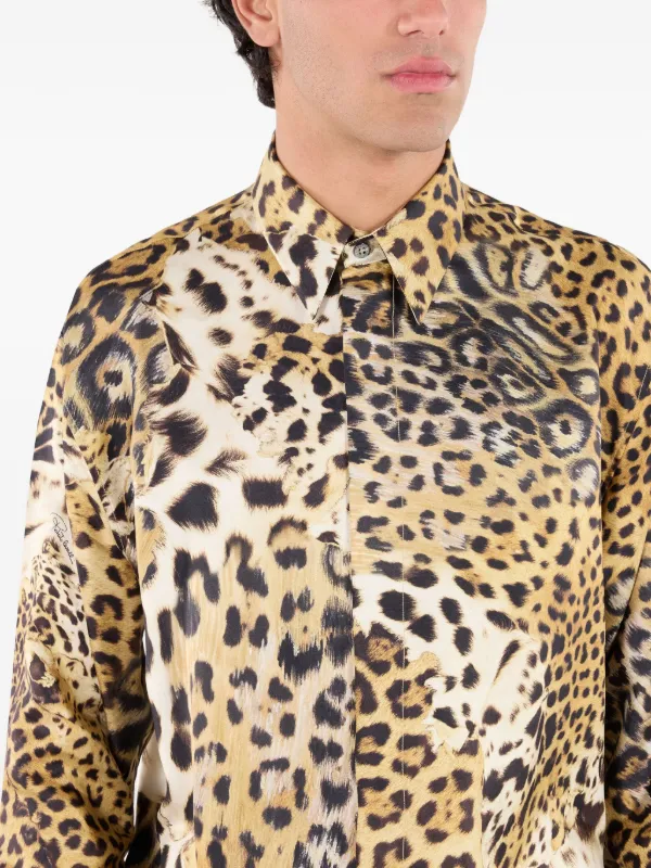 Camicia Uomo Maniche Corte Con Stampa Leopardata Tropicale - Casual, Leggera, Colore Giallo - Taglia M