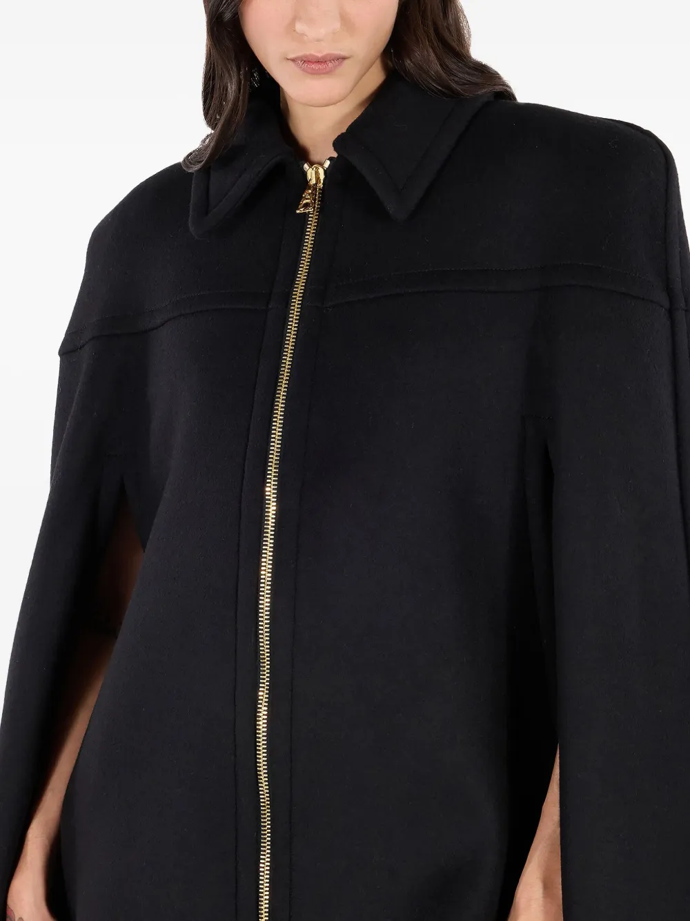 Roberto Cavalli zip-front shoulder-padded cape Zwart