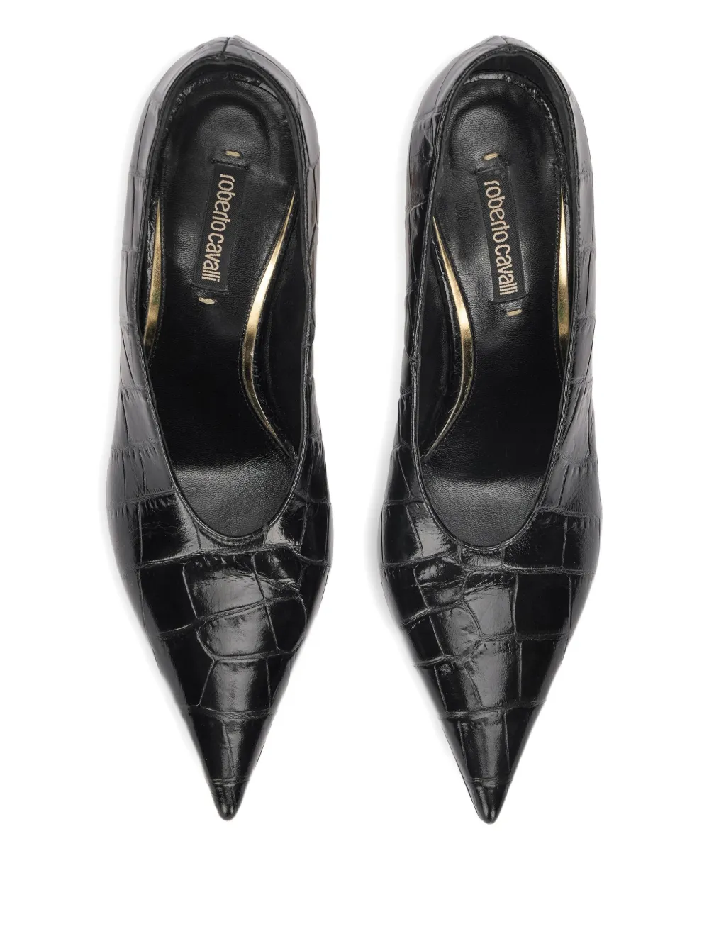 Roberto Cavalli crocodile-effect pointed-toe pumps Black