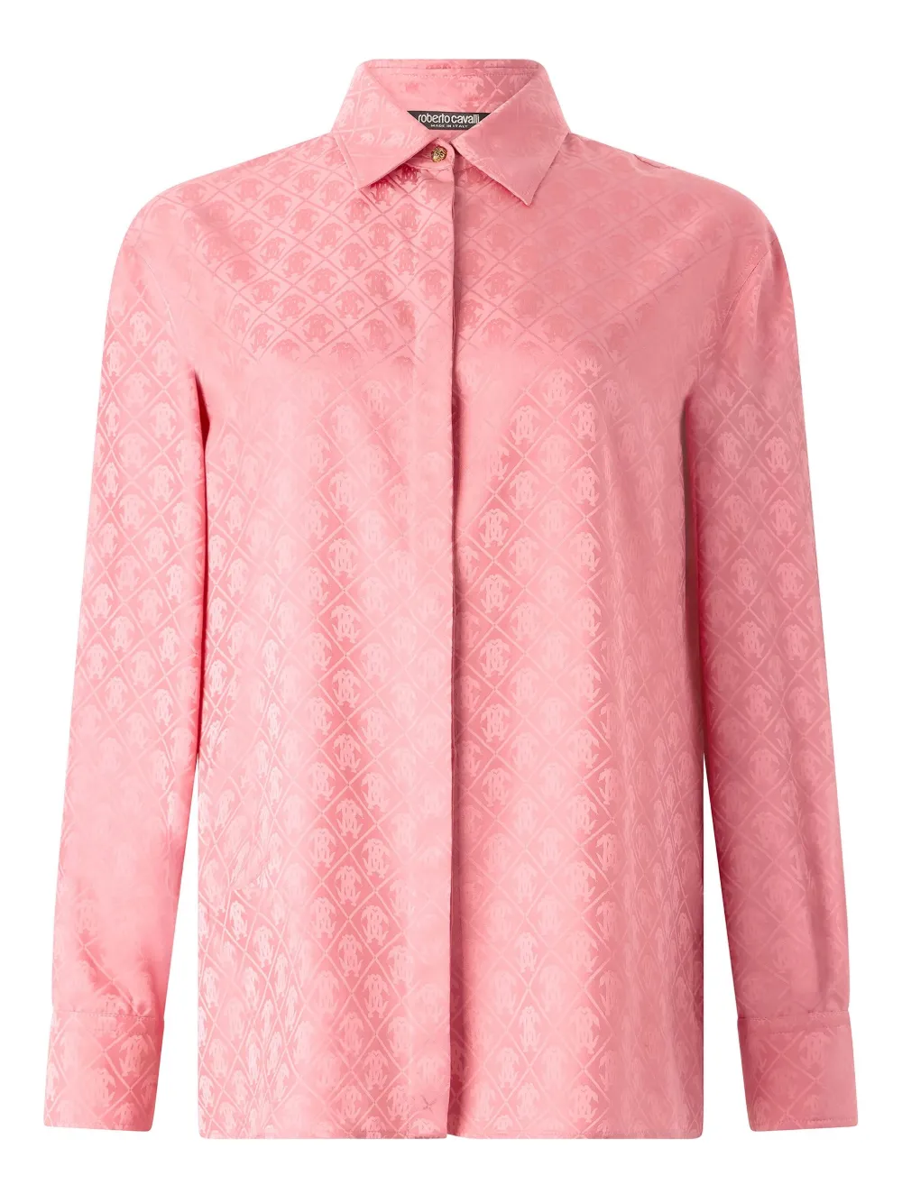 Roberto Cavalli Monogram-print Long-sleeve Shirt In Pink