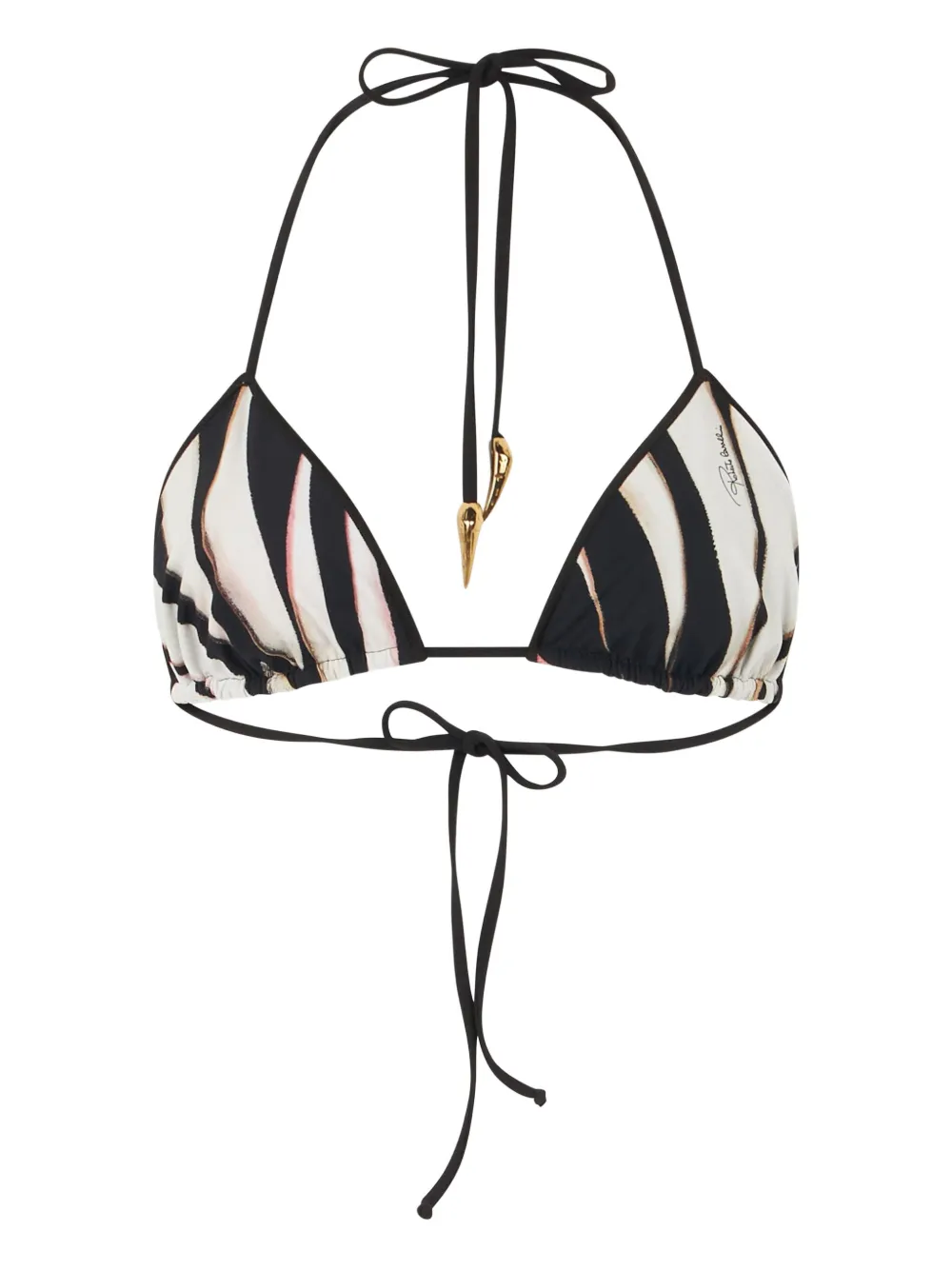 Roberto Cavalli Triangle Printed Bikini Top In Black