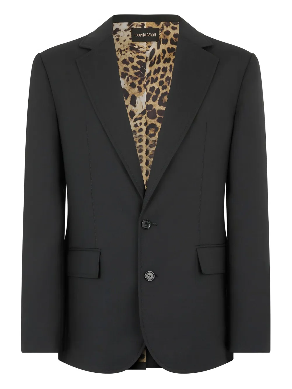 Roberto Cavalli Leopard-print Lining Wool Blazer In Black