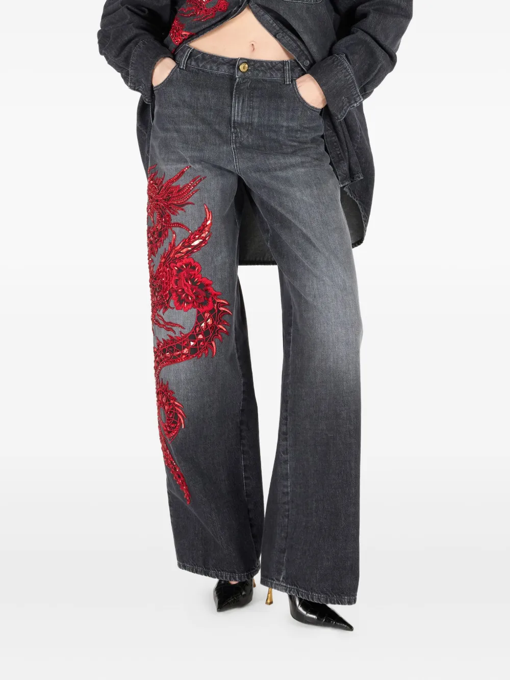 Roberto Cavalli Jeans met pailletten Zwart