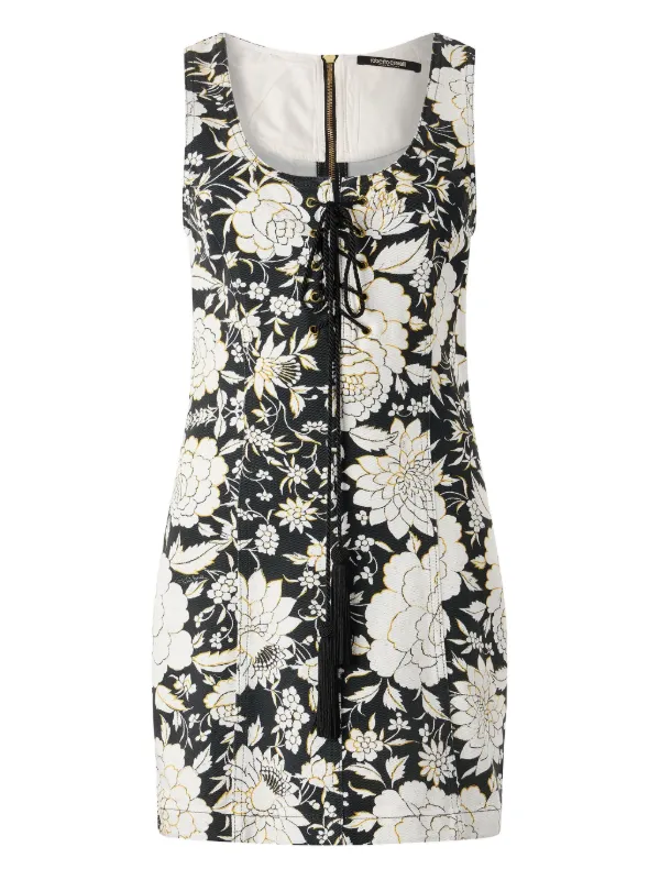 Roberto Cavalli Mini Dress With All-over Floral Print - Women Luxury Black/white 38 Roberto Cavalli Mini Dress With All-over Floral Print - Women Luxury Black/white 38