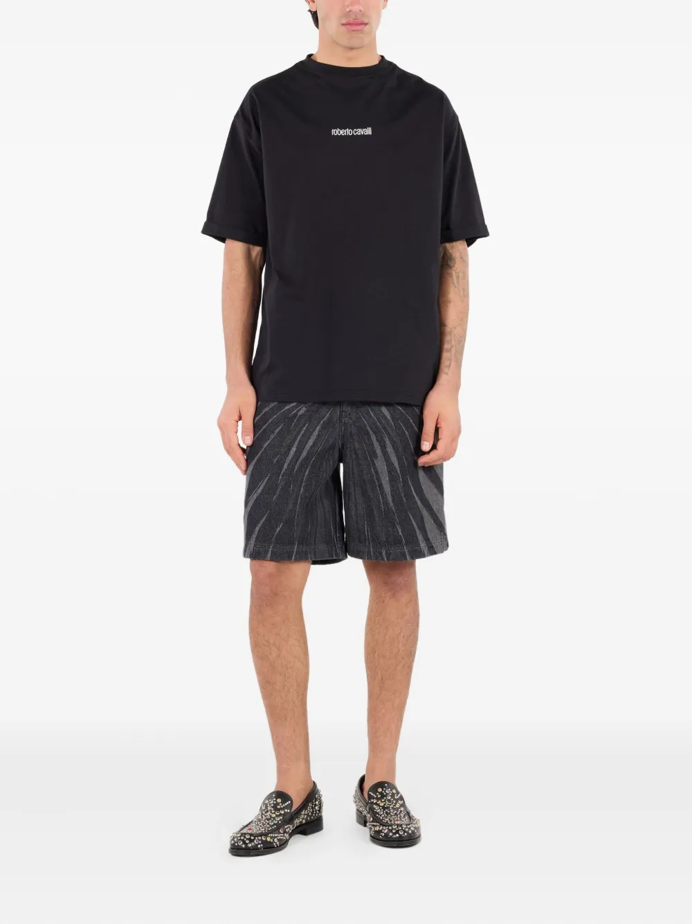 Roberto Cavalli T-shirt met tijgerprint - Zwart