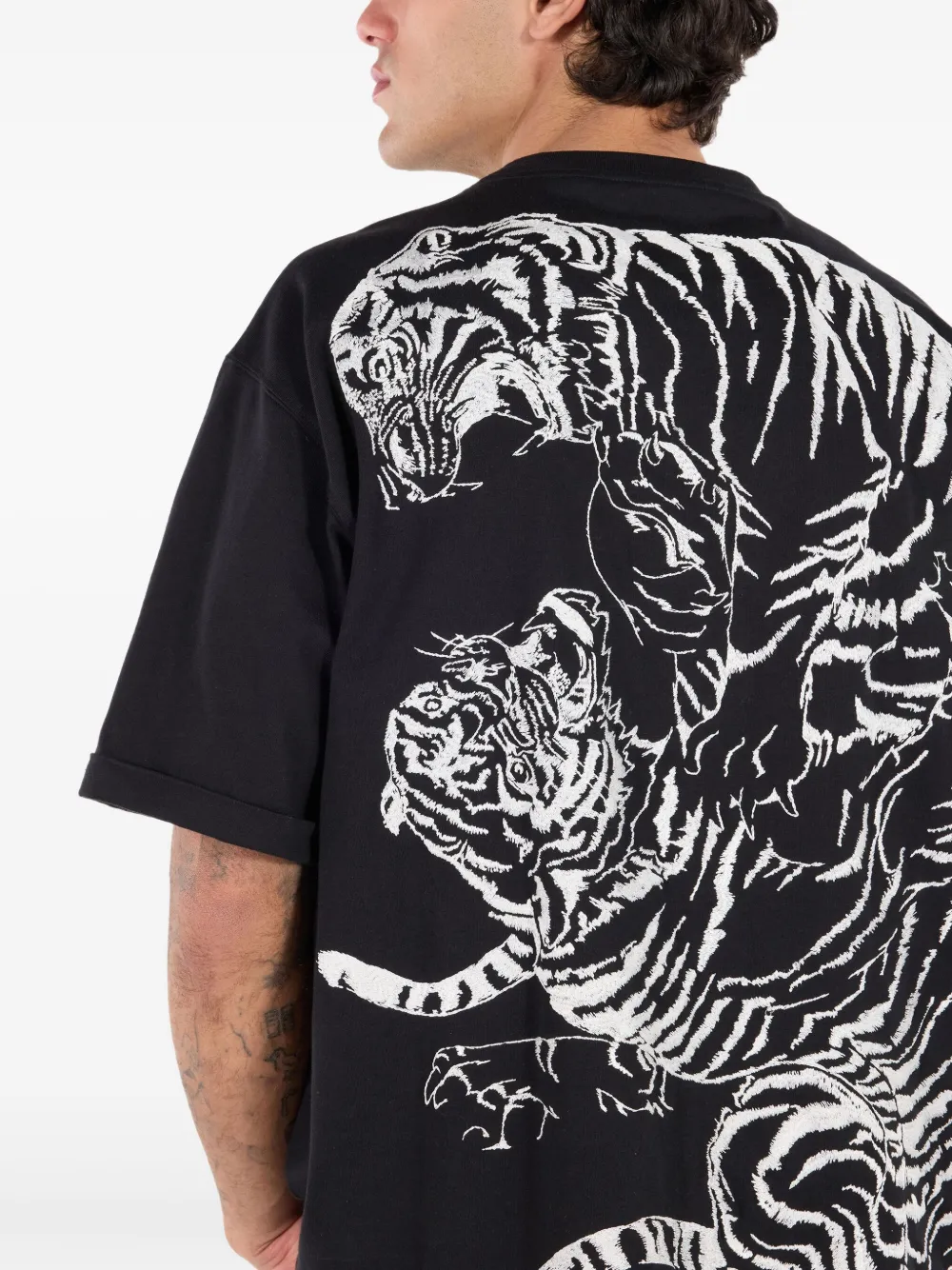 Roberto Cavalli T-shirt With Embroidered Logo In Black