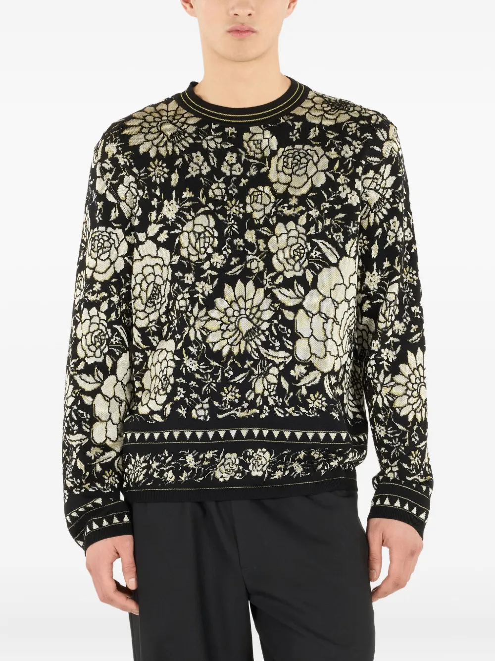 Roberto Cavalli Wollen trui met bloemenpatroon Zwart