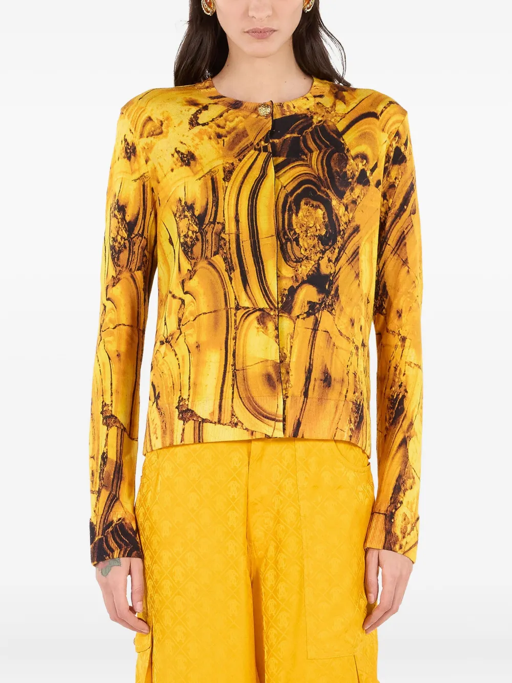 Roberto Cavalli Cardigan With Amber Print In Yellow