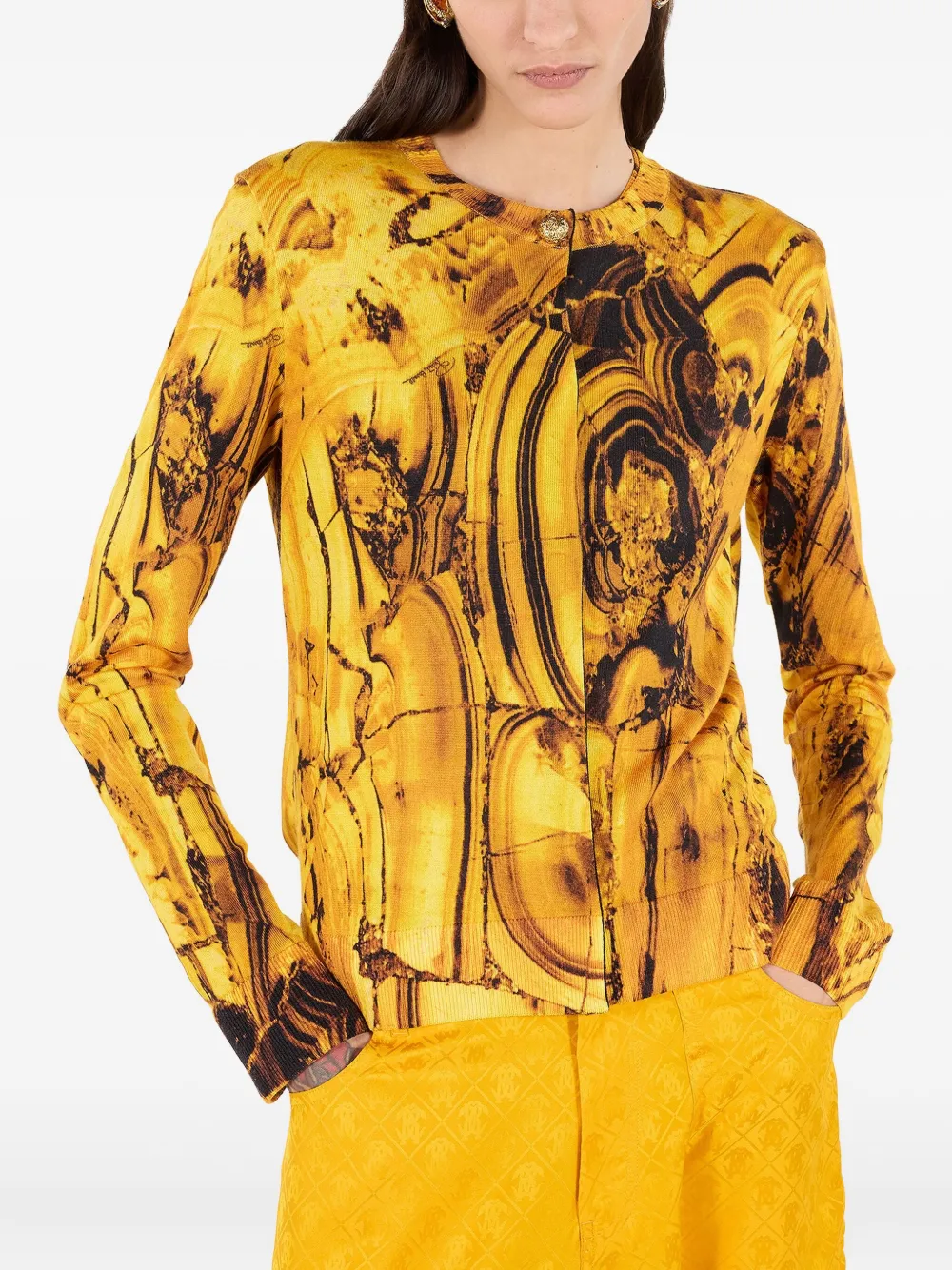 Roberto Cavalli Cardigan With Amber Print In Yellow