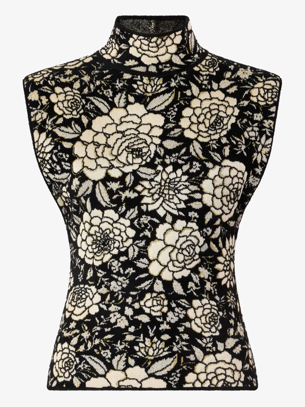 Roberto Cavalli Top met bloemenpatroon en hoge hals Zwart