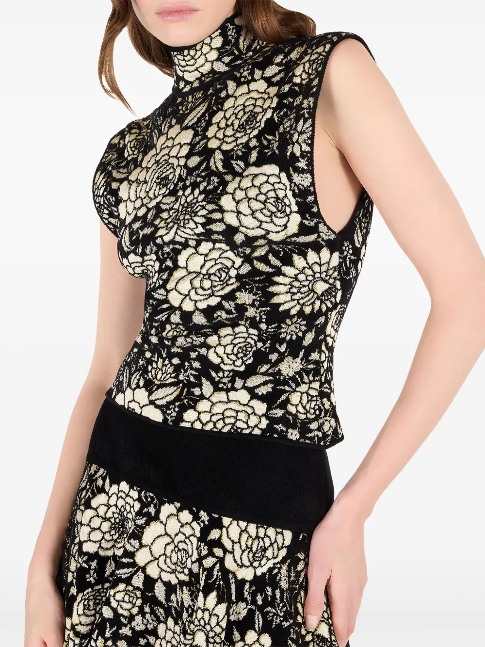 Roberto Cavalli Top met bloemenpatroon en hoge hals Zwart