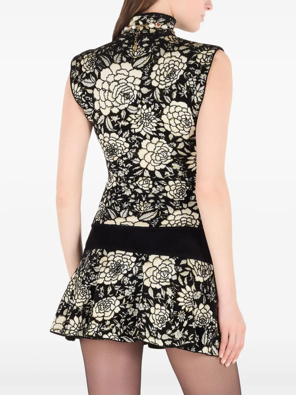 Roberto Cavalli Top met bloemenpatroon en hoge hals Zwart