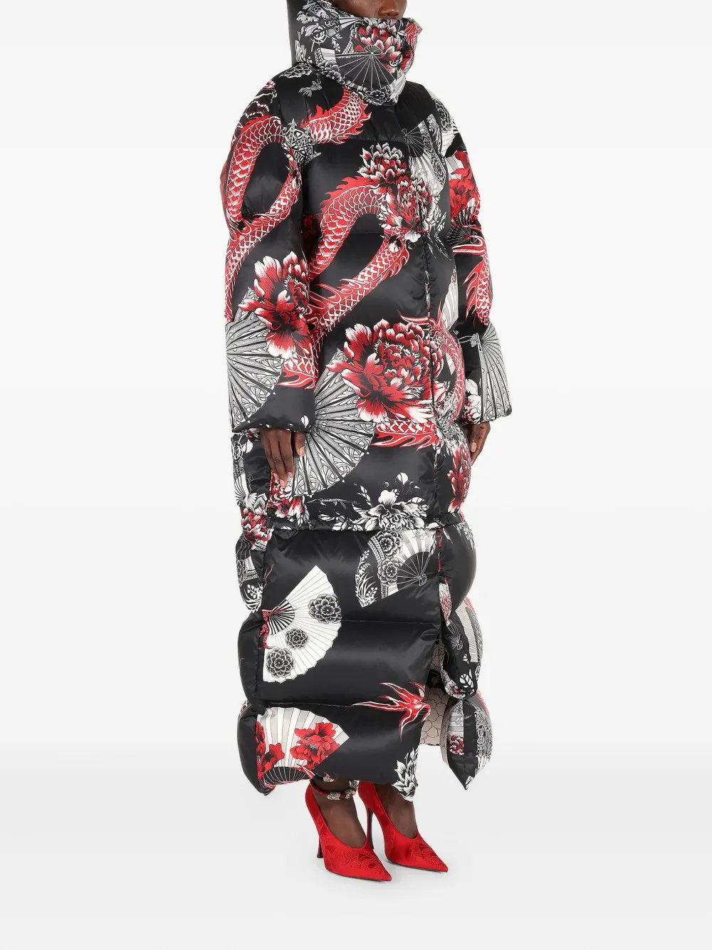 Roberto Cavalli Oversized jas met drakenprint Zwart