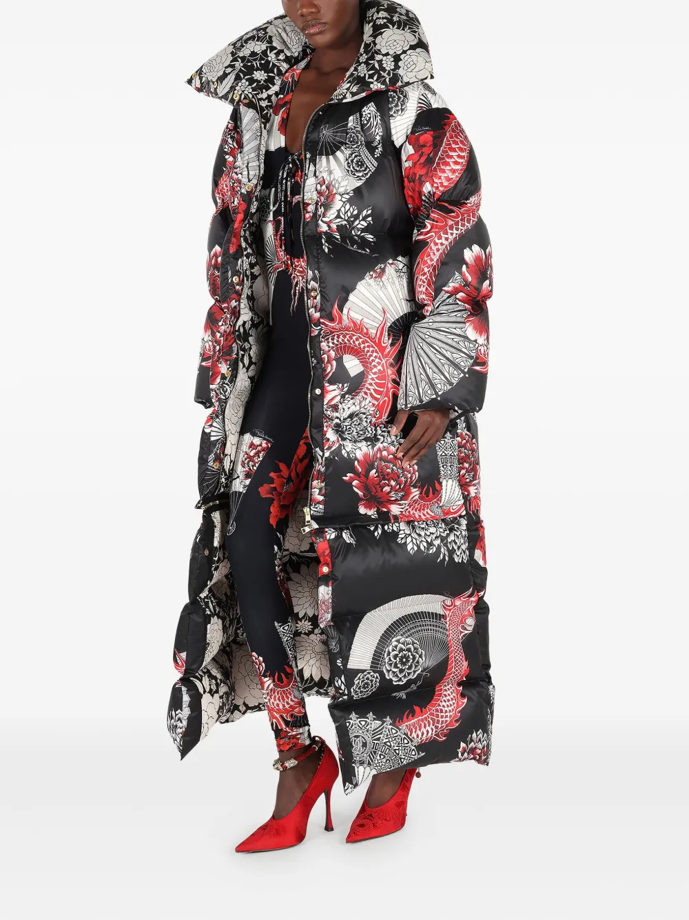Roberto Cavalli Oversized jas met drakenprint Zwart