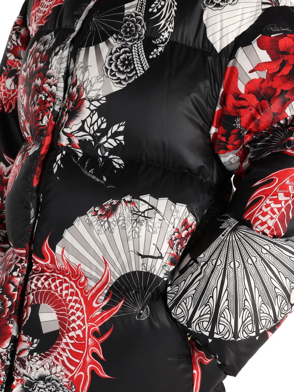 Roberto Cavalli Oversized jas met drakenprint Zwart