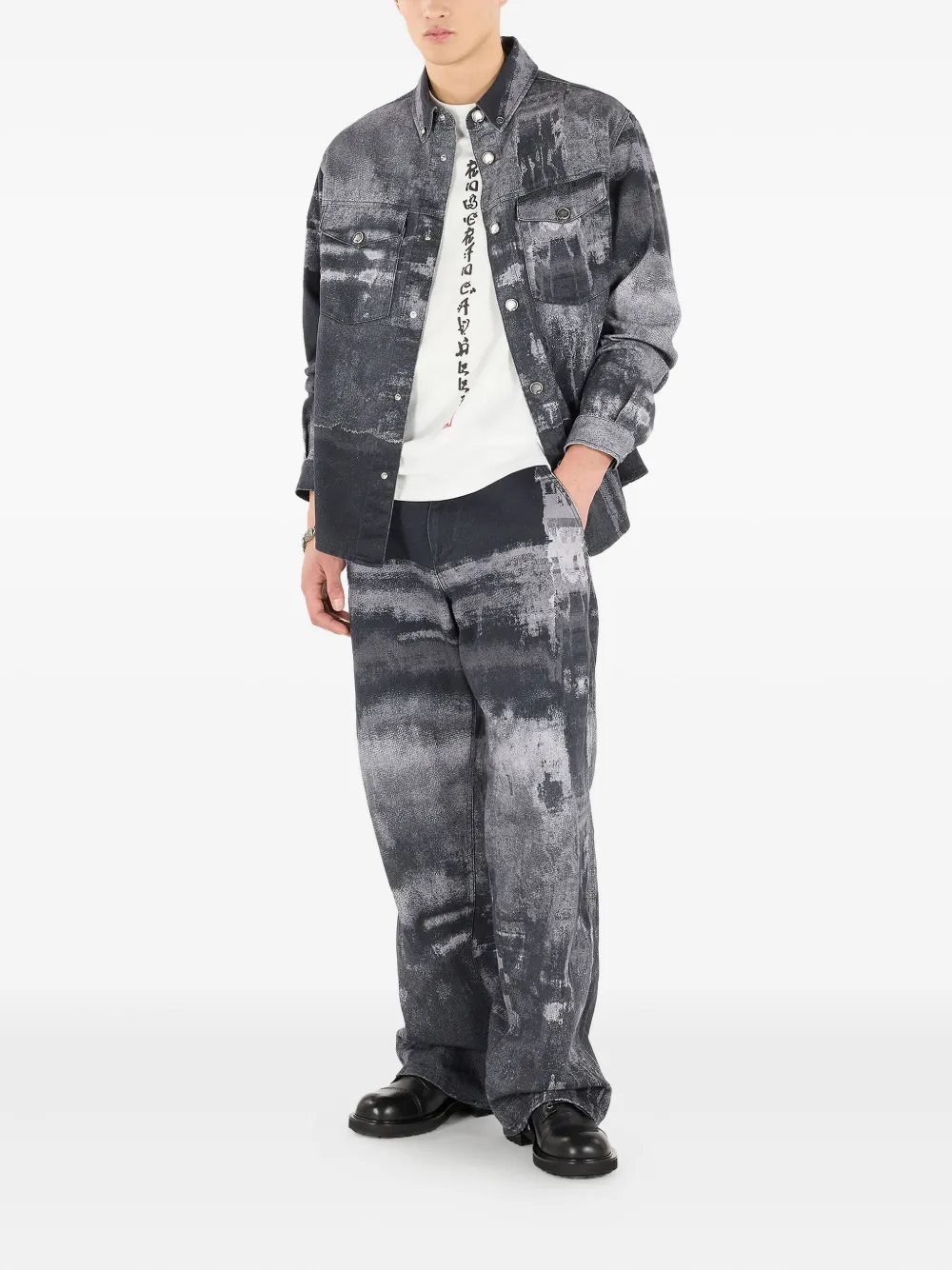 Roberto Cavalli Denim overhemd met abstracte print - Zwart