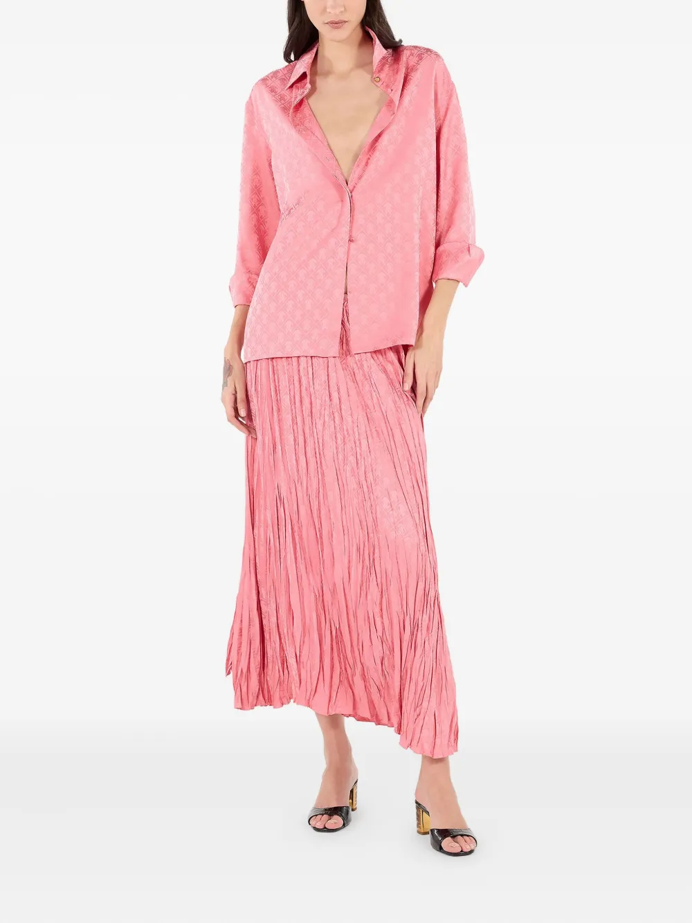 Roberto Cavalli Pleated Midi Skirt In Pink