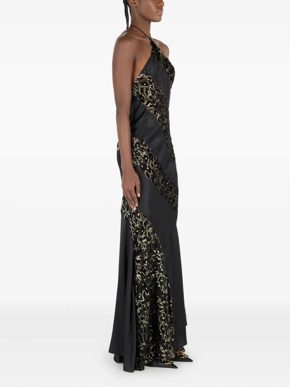 Roberto Cavalli Jurk met dierenprint en halternek Z0309 black gold