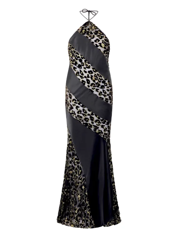 roberto cavalli halter neck dress ROBERTO CAVALLI Halter Neck Devor Viscose Long Dress Roberto Cavalli