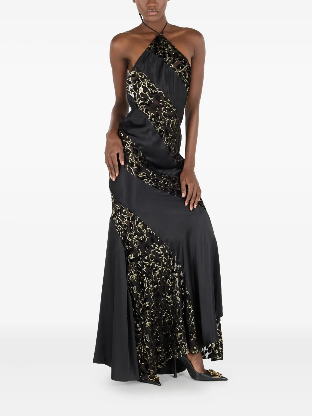 Roberto Cavalli Jurk met dierenprint en halternek Z0309 black gold
