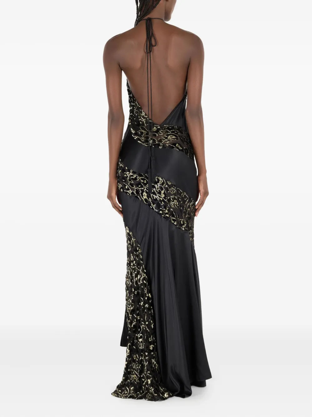 Roberto Cavalli Jurk met dierenprint en halternek Z0309 black gold