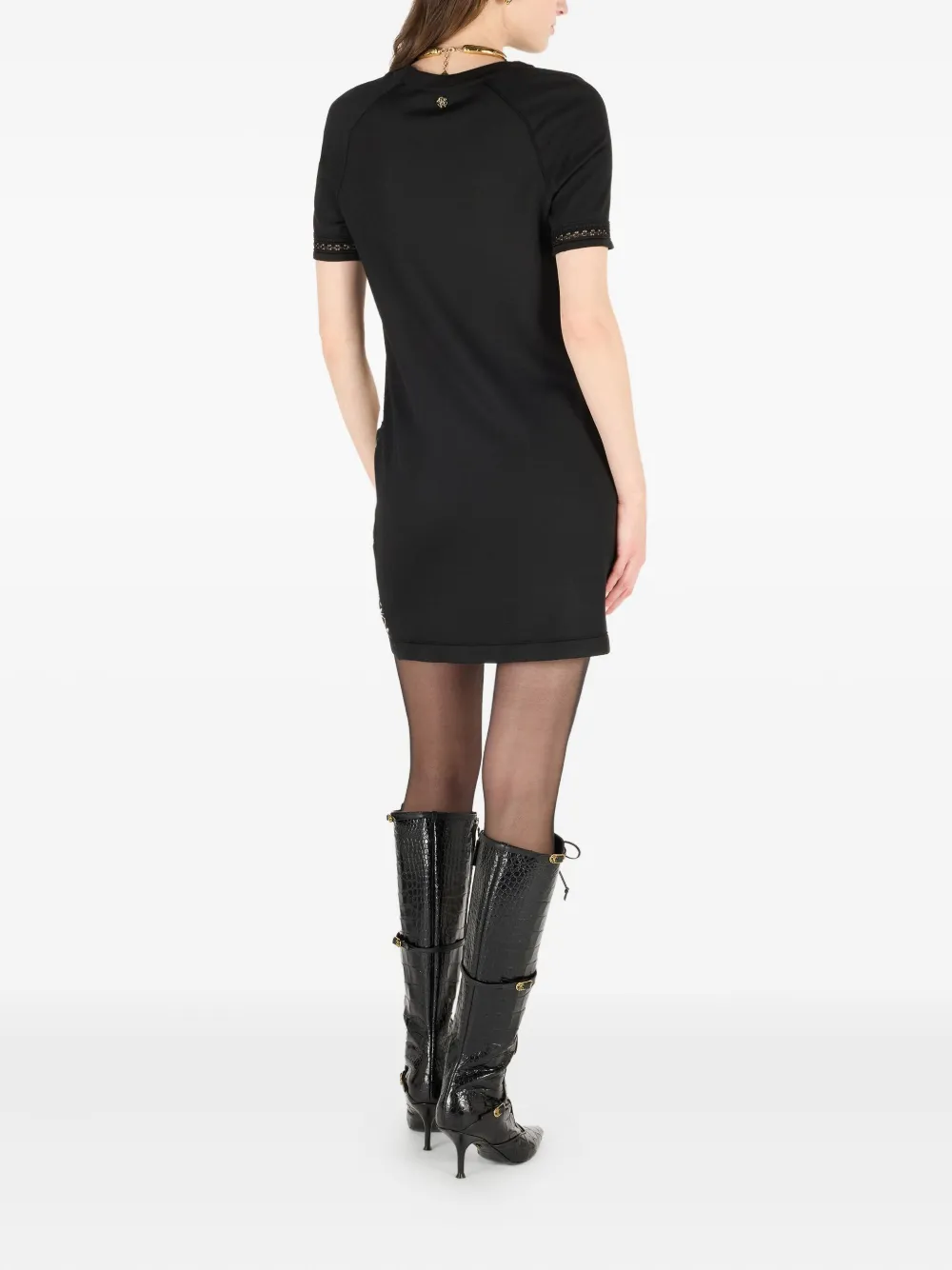 Roberto Cavalli Mini-jurk met bloemenprint en raglan mouwen Zwart